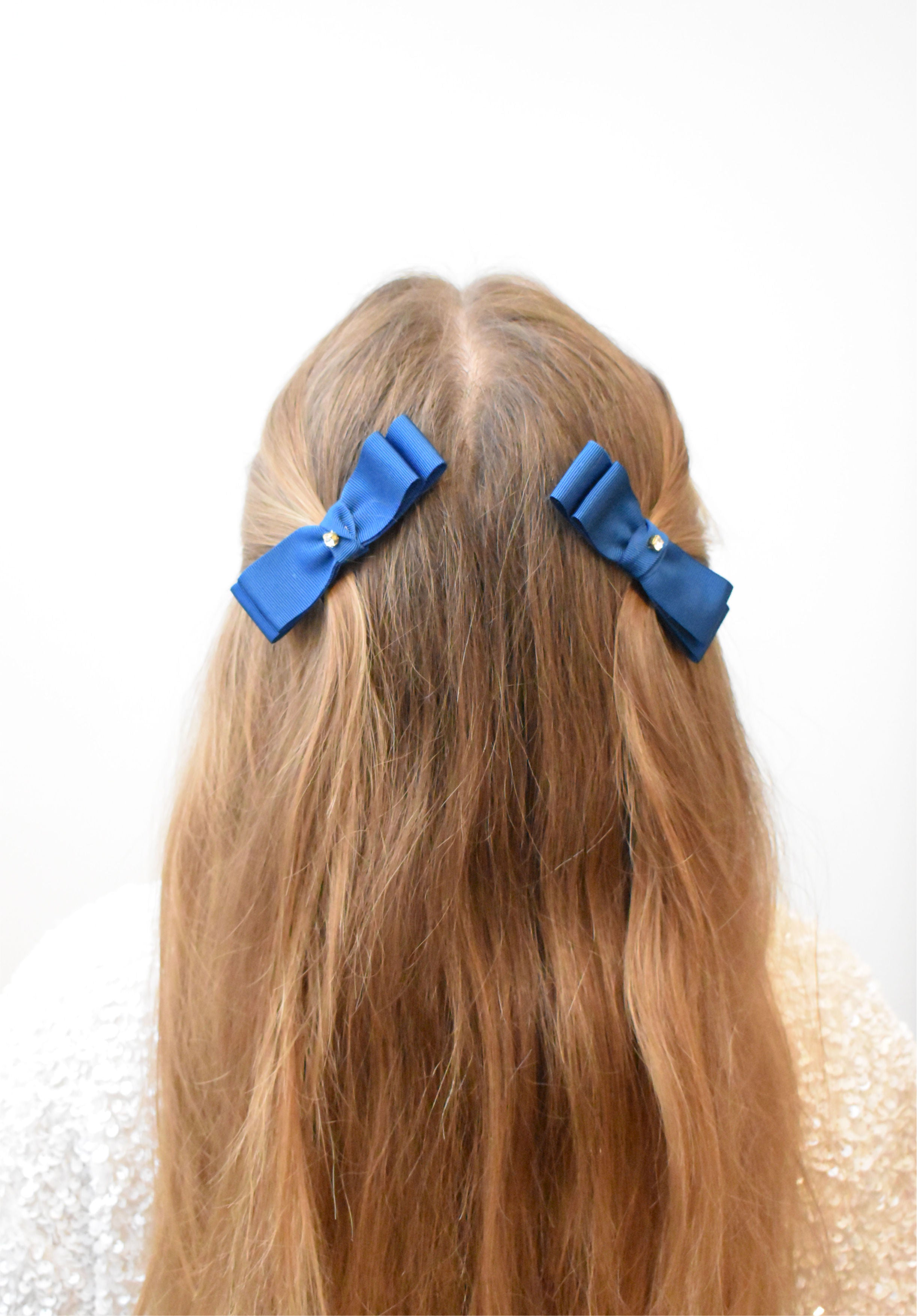 Navy Blue Double Bow Hair Clip with Crystals