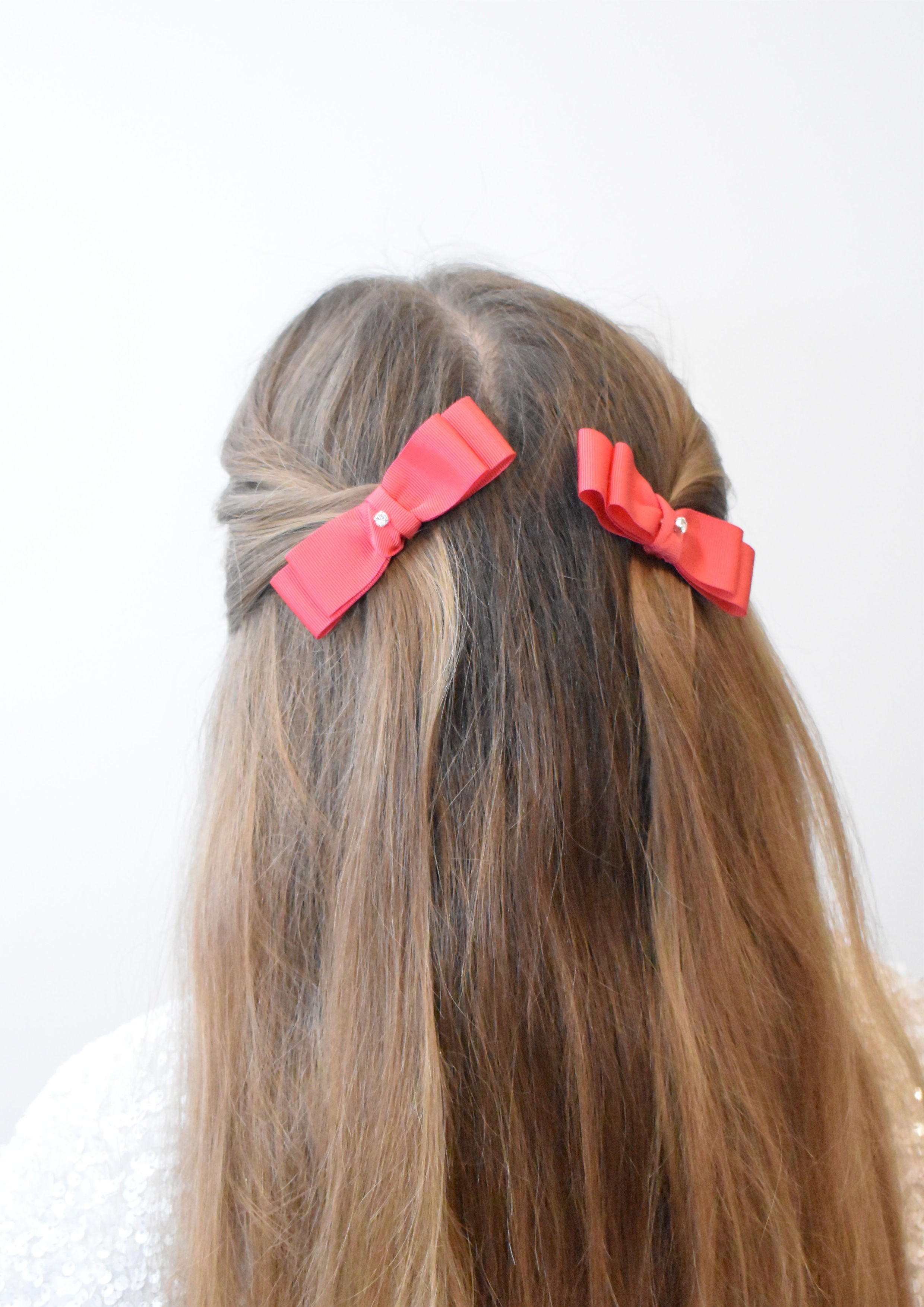 Red Double Bow Hair Clip with Crystals