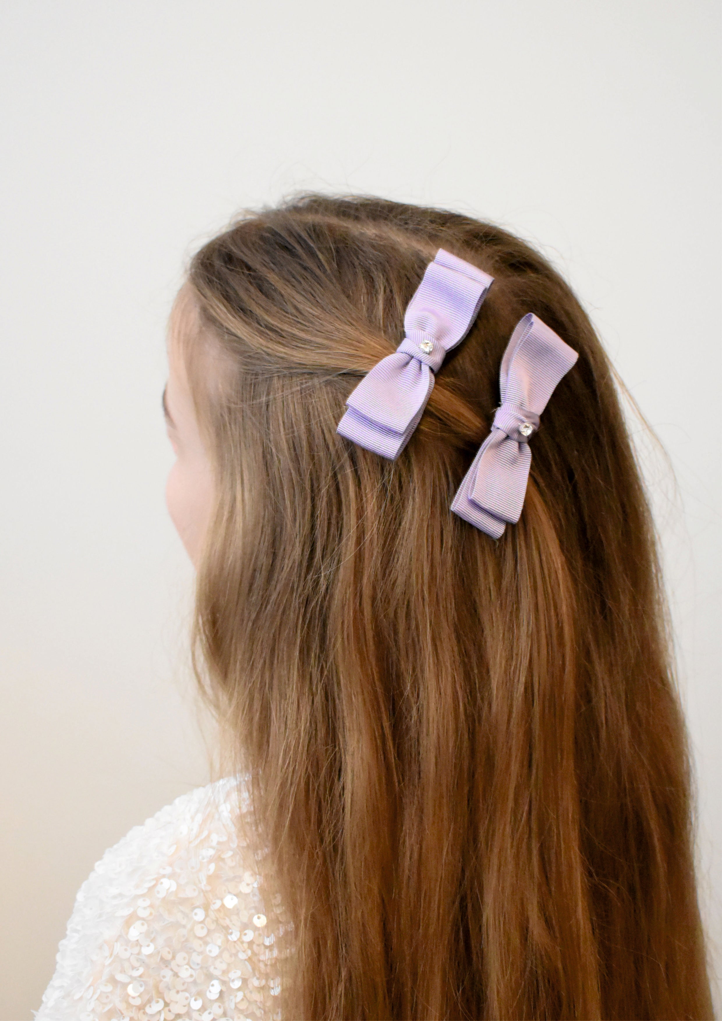 Lavender Double Bow Hair Clip with Crystals