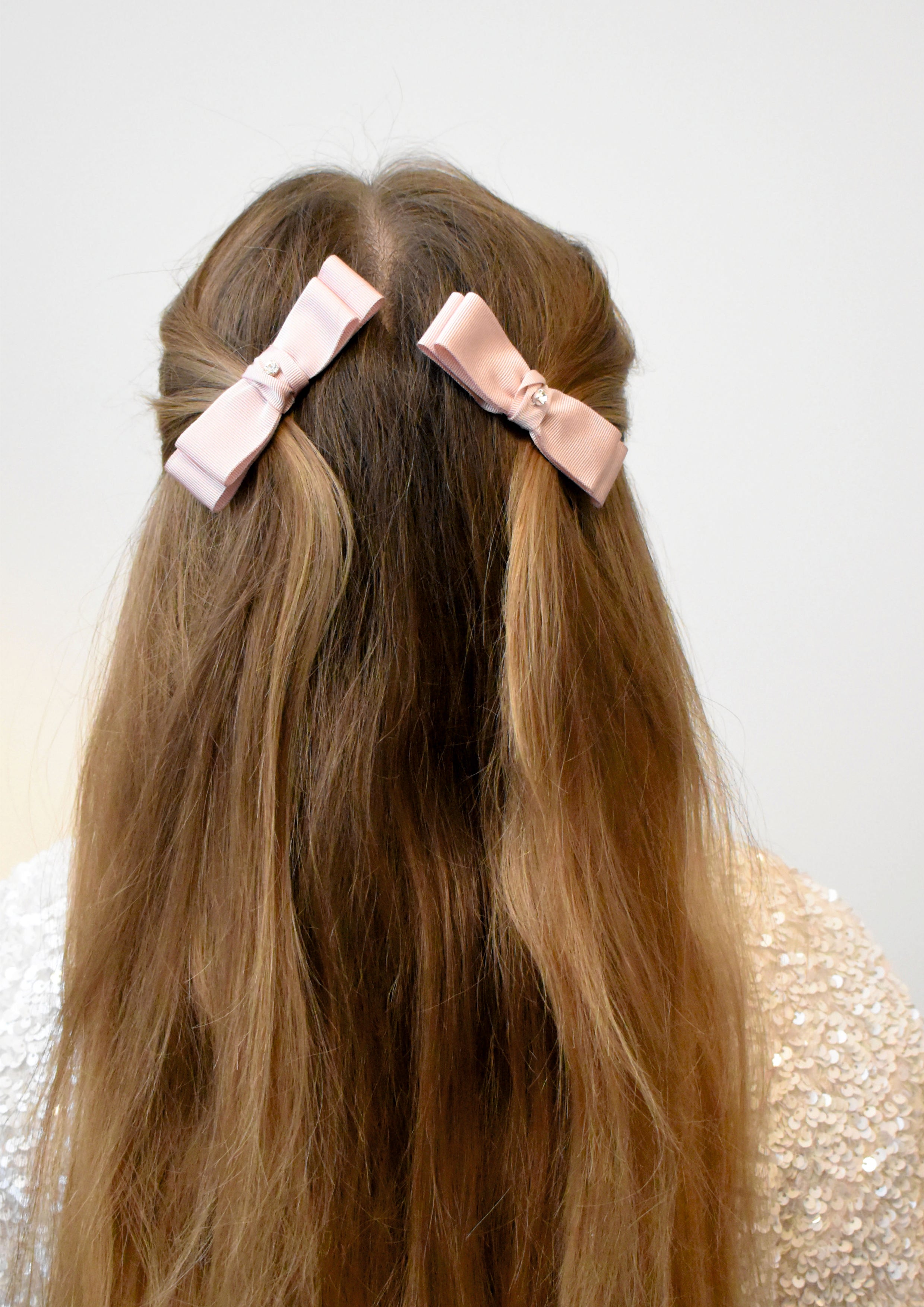 Pink Double Bow Hair Clip with Crystals