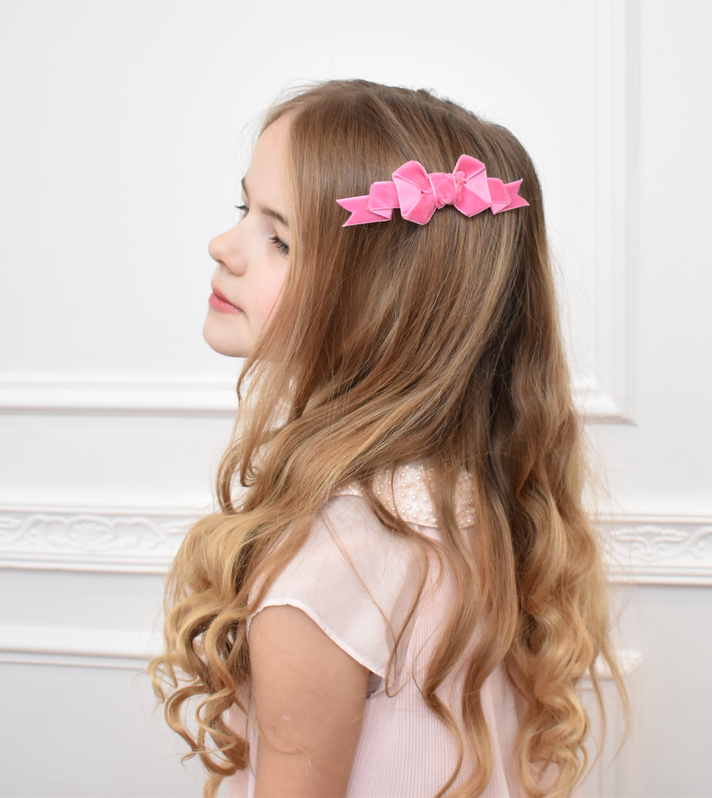 Pink Velvet Hair Bow clip