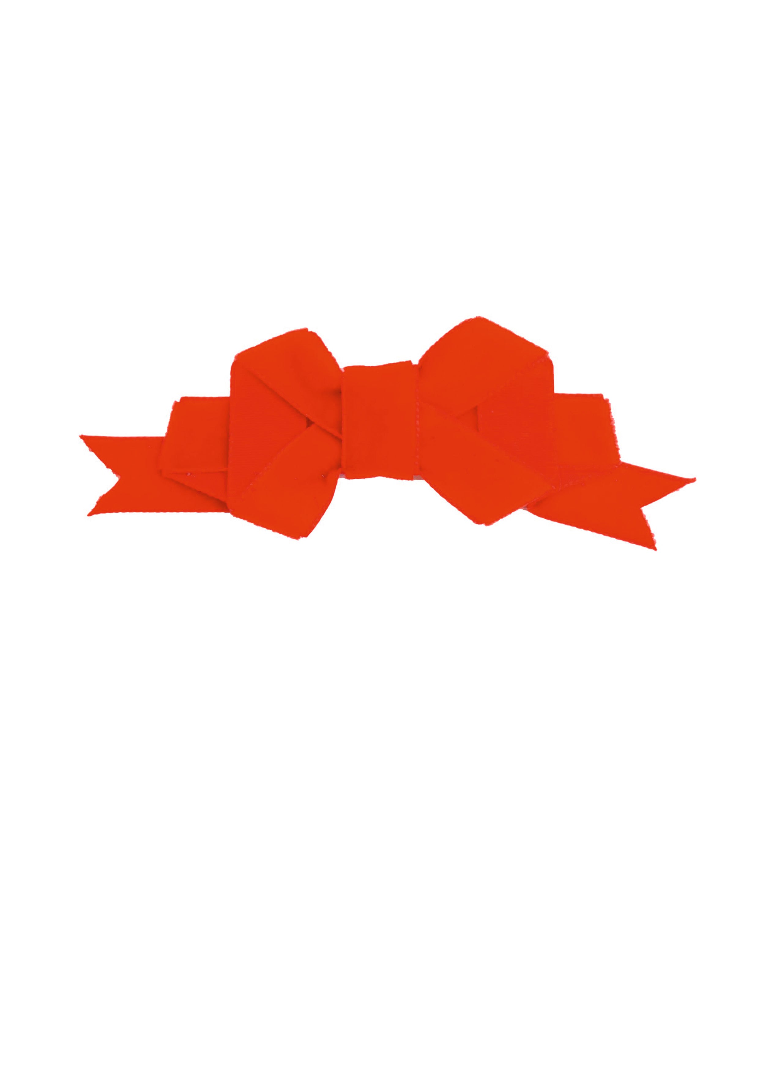 Handmade bright red fabric hair bow clip for girls, isolated on a white background.