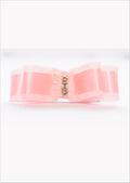 Pink Satin Hair bow clip adorned with crystals