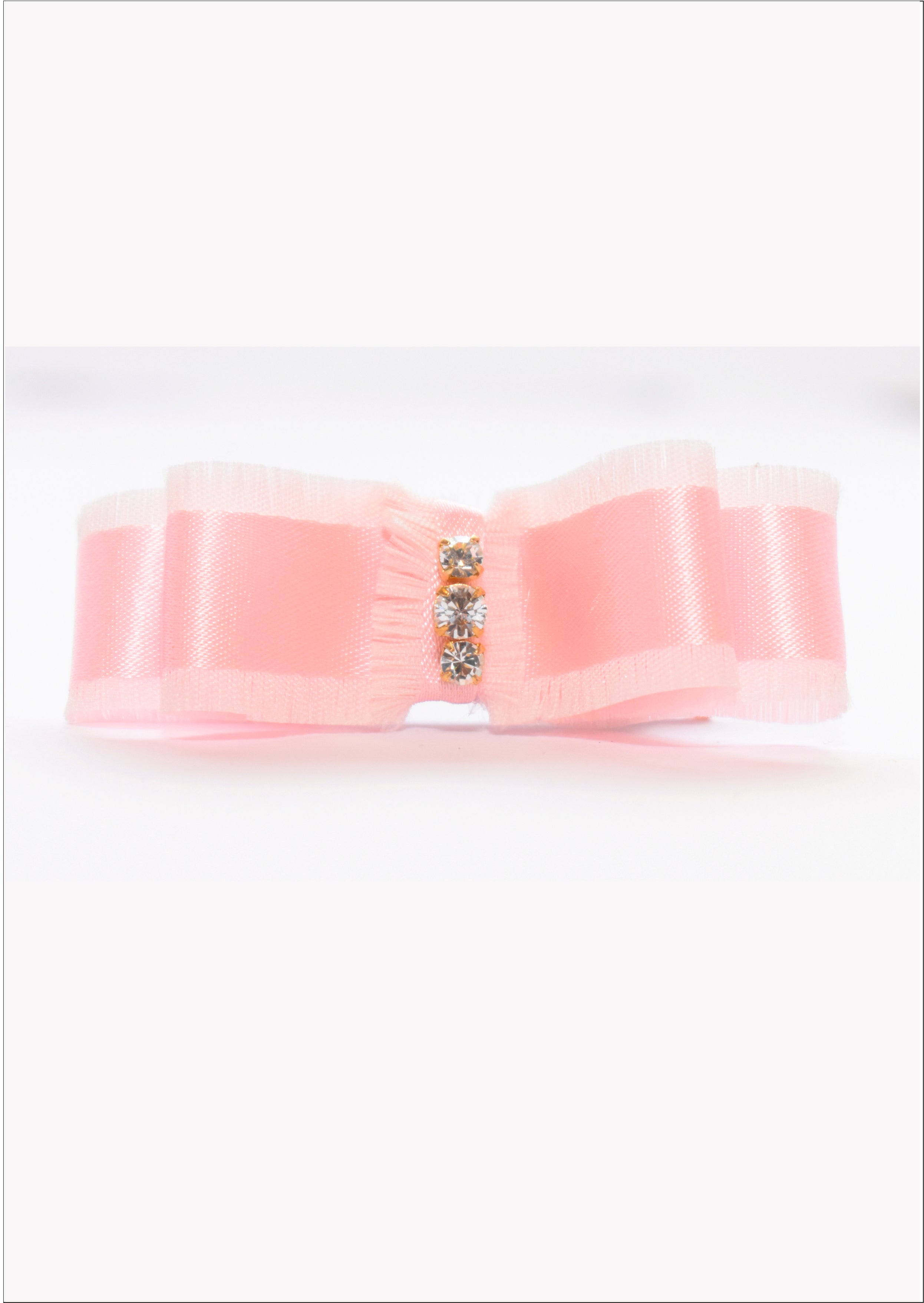 Pink Satin Hair bow clip adorned with crystals