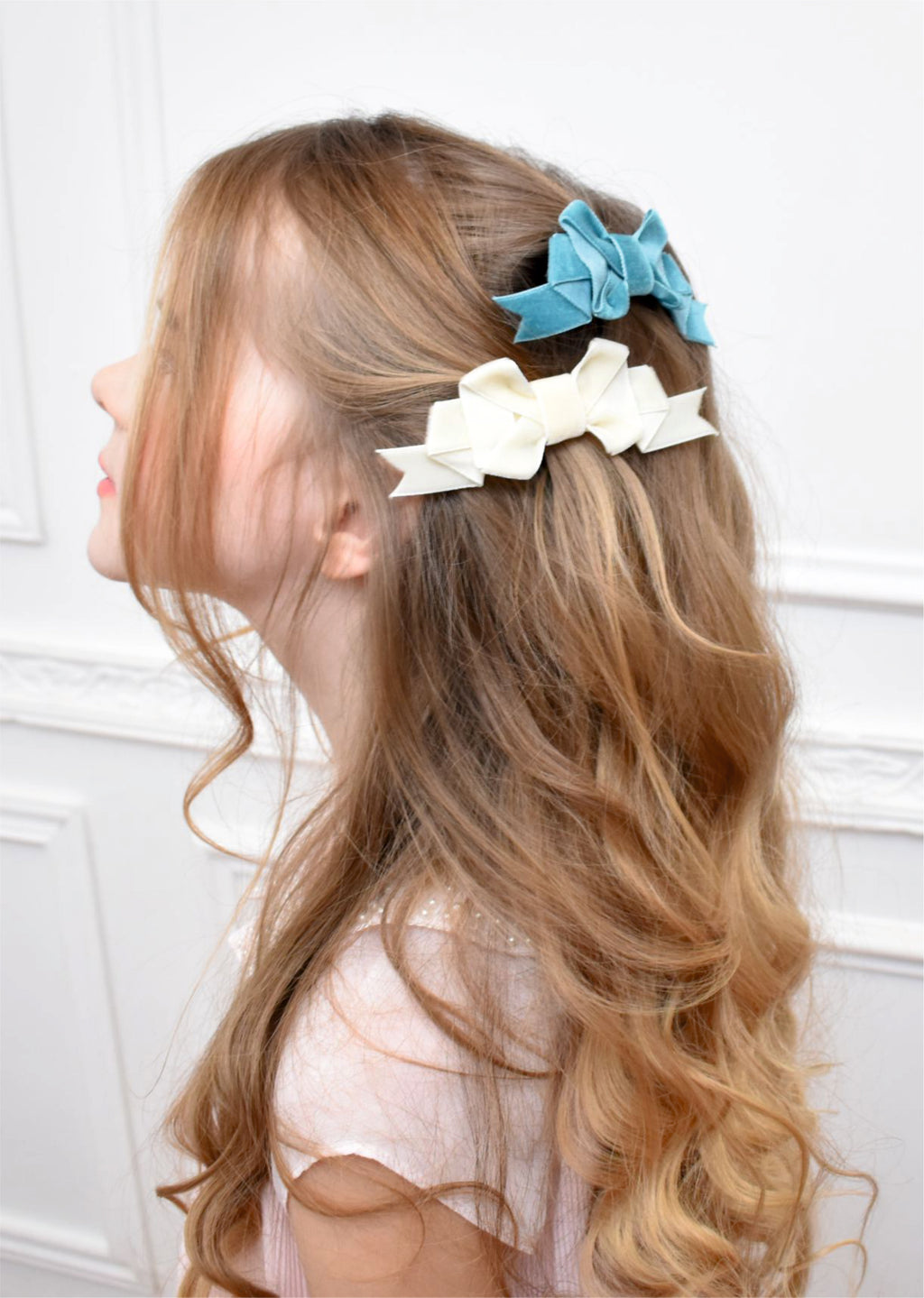 Aqua velvet hair bow clip