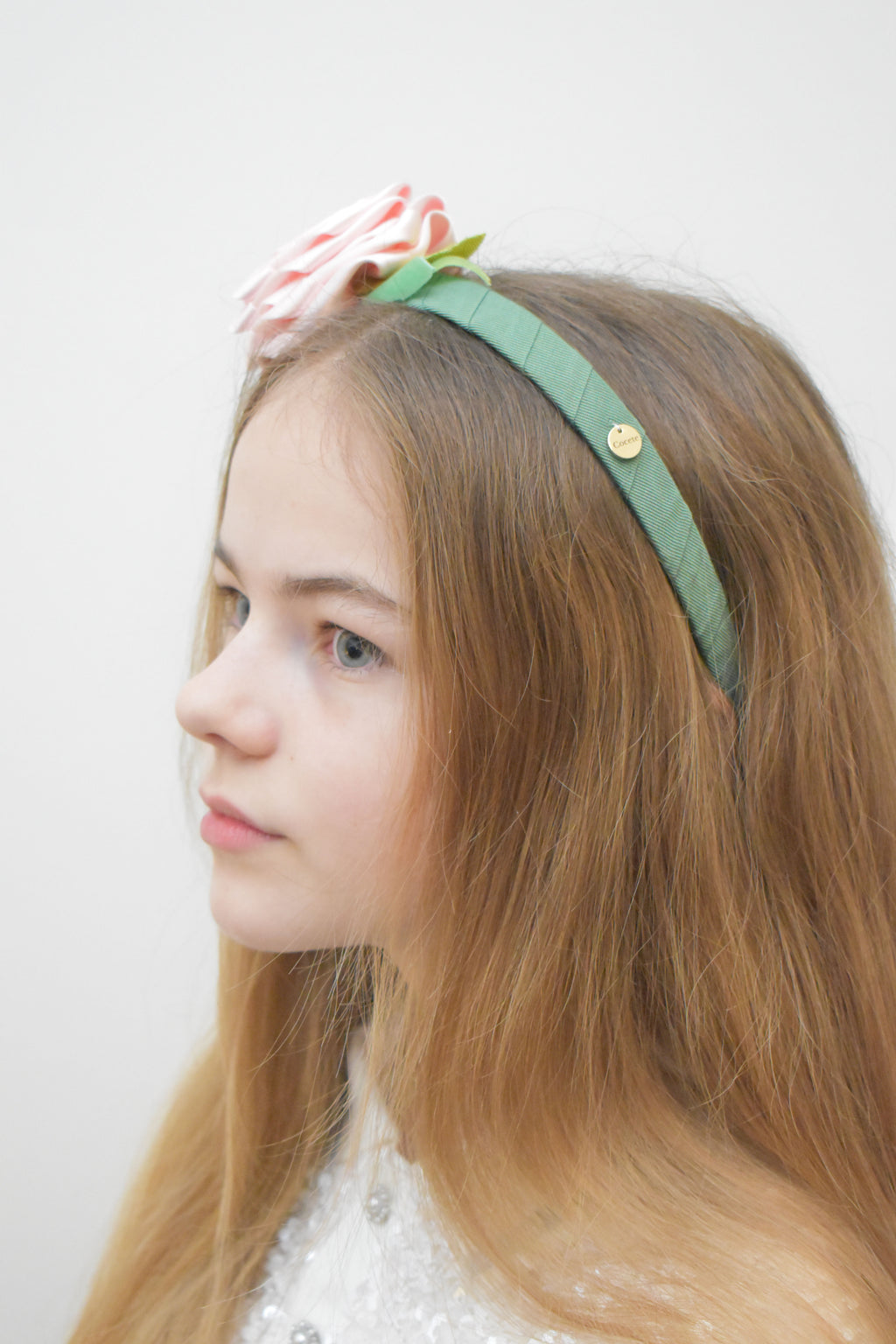 Elegant Pink Satin Rose Headband with Rhinestone Accents