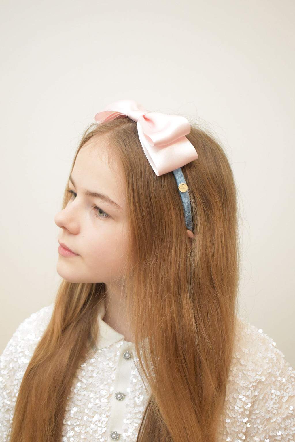 Oversized Light Pink Satin Bow Headband