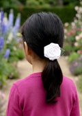 White  rose hair tie for girls with green leaf and sparkling centre