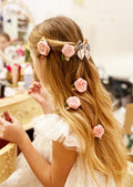 Maria Pink Rose Hair Clip With Green Leaf small