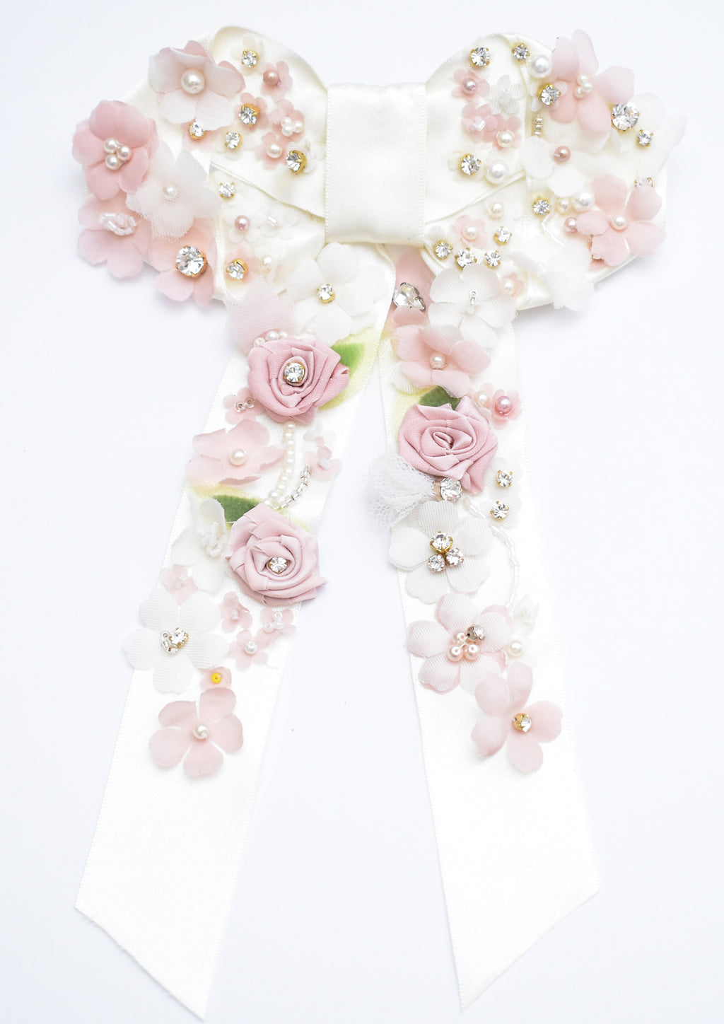 Statement hair barrette with embroidery  satin bow 