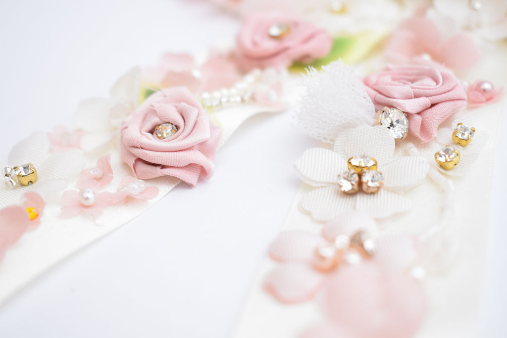 •	Statement hair barrette with embroidery  satin bow